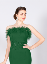 Load image into Gallery viewer, 8008 Crepe Feather Royal Dress
