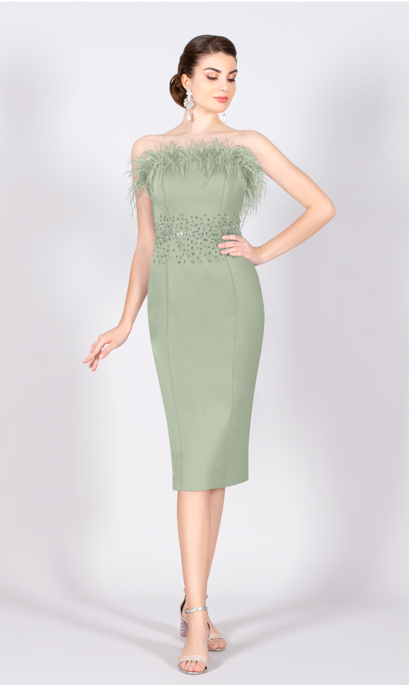 8008 Crepe Feather Mint Dress