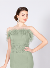 Load image into Gallery viewer, 8008 Crepe Feather Royal Dress
