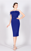 Load image into Gallery viewer, 8008 Crepe Feather Royal Dress
