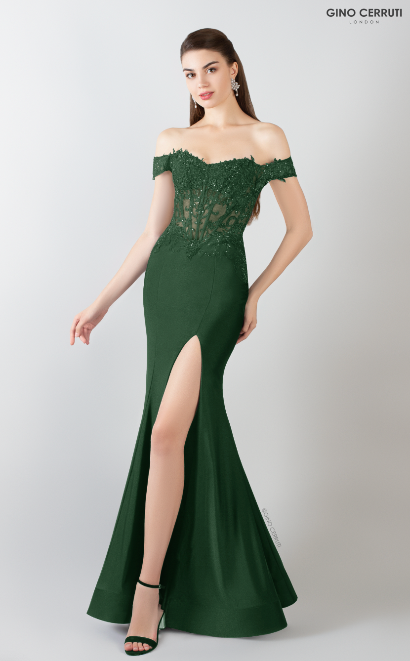 7308 Green Beaded Dress