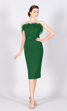 Load image into Gallery viewer, 8008 Crepe Feather Green Dress
