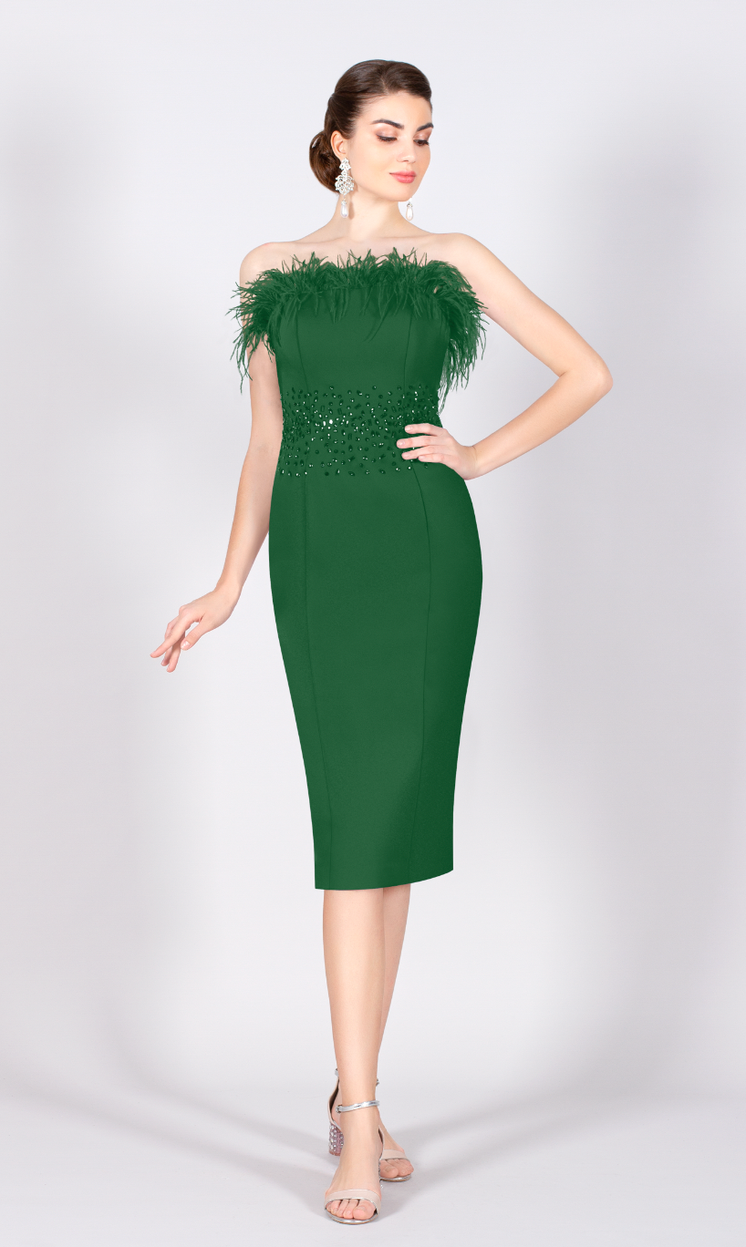 8008 Crepe Feather Green Dress